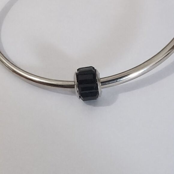 Silver Black Crystal Spacer Charm for Pandora Style Bracelet‎ - Picture 1 of 3
